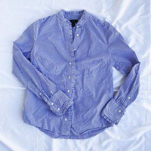 J Crew Ruffled Striped Button Up Shirt